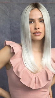 HARPER by Rene of Paris in SMOKE-IVORY | Mid-Cool Beige Brown Root Softly Blended into a Finely Woven Platinum White that Transcends into Smoked Ivory Strands and White-Tipped Ends