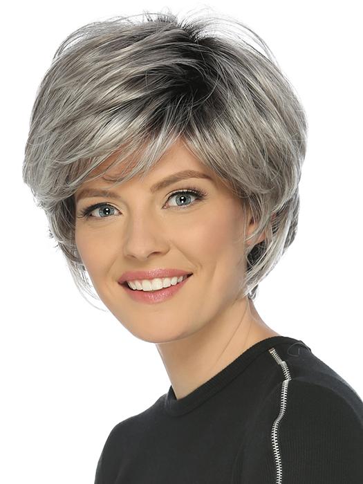 The True Wig by Estetica is a short, feathery layered cut with volume and wispy full bangs