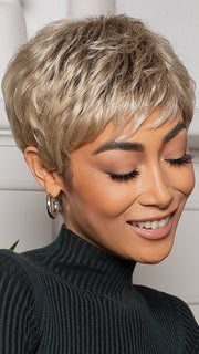 TAB by ELLEN WILLE in SANDY BLONDE ROOTED | Medium Honey Blonde, Light Ash Blonde, and Lightest Reddish Brown blend with Dark Roots