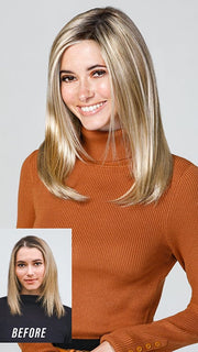 This clip-in synthetic topper is designed for those in the advanced stage of hair loss and creates coverage and volume in seconds