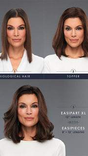 The model is wearing 4 easiPieces + easiPart XL 12â€ HH in color FS4/33/30A
