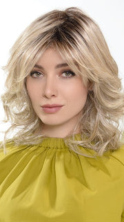 LUNA by ELLEN WILLE in LIGHT-CHAMPAGNE-SHADED 101.23.20 | Lightest Neutral Blonde with Light Blonde and Silver White blend with light shaded roots | Wig has been heat-styled