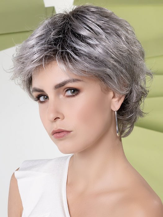 ASH-GREY-SHADED 56.60.58 | Pure Silver White with 10% Medium Brown and Silver White with 5% Light Brown blend with a Dark Root