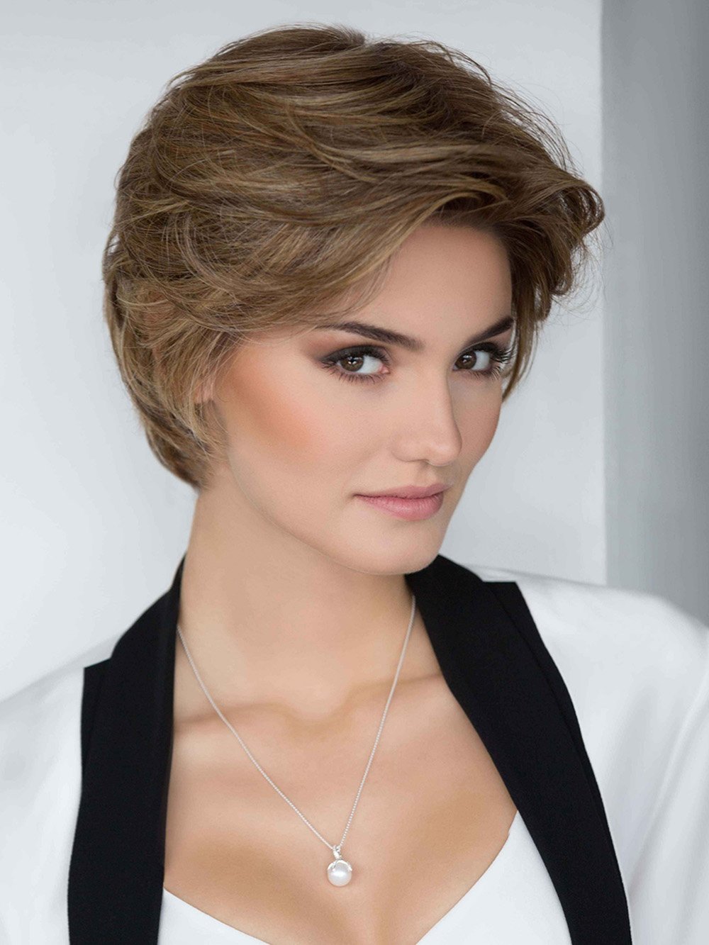 ALLURE by Ellen Wille in BERNSTEIN ROOTED | Light Brown Base with Subtle Light Honey Blonde and Light Butterscotch Blonde Highlights and Dark Roots PPC MAIN IMAGE FB MAIN IMAGE