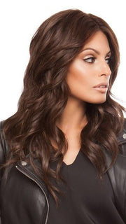 CASCADE by Ellen Wille in DARK CHOCOLATE MIX | Warm Medium Brown, Dark Auburn, and Dark Brown Blend  (This piece has been styled and curled)