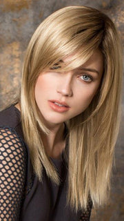 CODE MONO by Ellen Wille in SANDY BLONDE ROOTED | Medium Honey Blonde, Light Ash Blonde, and Lightest Reddish Brown Blend with Dark Roots
