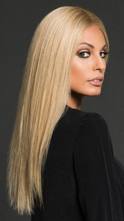 OBSESSION by Ellen Wille in CHAMPAGNE ROOTED | Light Beige Blonde,  Medium Honey Blonde, and Platinum Blonde Blend with Dark Roots (This piece has been styled and straightened)