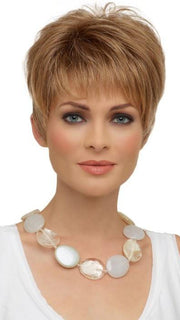 TIFFANY LARGE by Envy in SPARKLING CHAMPAGNE | Medium Brown roots with overall Strawberry Blonde base and soft Golden Blonde highlights