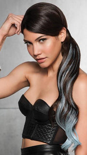 23" COLOR SPLASH PONY by Hairdo in R4/BLUE | Midnight Brown with Blue tips PPC MAIN IMAGE FB MAIN IMAGE