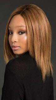 TRINITY PLUS by Ellen Wille in SOFT COPPER ROOTED | Medium Auburn, Copper Red, and Light Auburn blend with Dark Roots (This piece has been styled and straightened)