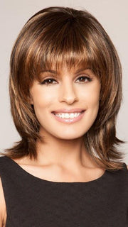 INFATUATION [Not Hand-Tied] by Raquel Welch in SS829S+ SHADED HAZELNUT | Rich Medium Brown Evenly Blended with Ginger Blonde Highlights with dark roots