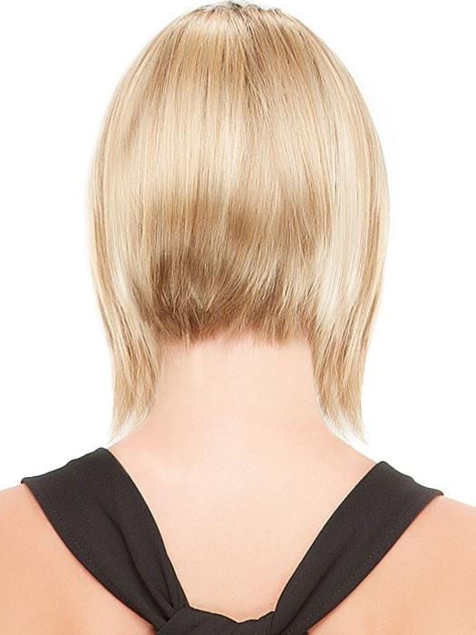 Angled to be longer in the front and shorter in the back