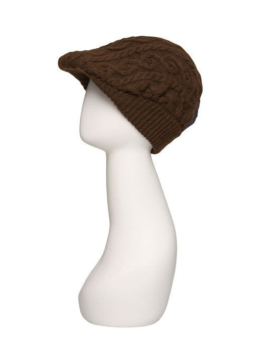 Cable Knit Gatsby Hat by Jon Renau | Color Brown