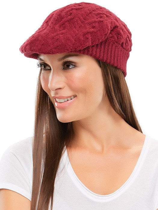 Cable Knit Gatsby Hat by Jon Renau | Color Burgundy PPC MAIN IMAGE