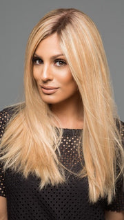 Washed and flat ironed straight for the photo | Color: Ginger Blonde Twist Root
