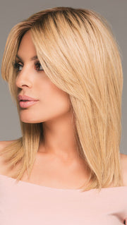 CARA by JON RENAU in 12FS8 | Light Gold Brown, Light Natural Gold Blonde and Pale Natural Gold-Blonde Blend, Shaded with Medium Brown (This piece has been styled and straightened)
