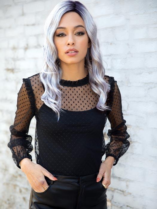 LAYLA by RENE OF PARIS in PASTEL-BLUE-R | Pastel periwinkle tone base with a dark black/purple root FB MAIN IMAGE
