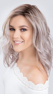 TABU by ELLEN WILLE in LAVENDER | Medium Dark Brown Root, Blended into a Light Silver Smoke Tones, Blended with Various Shades of Purple
