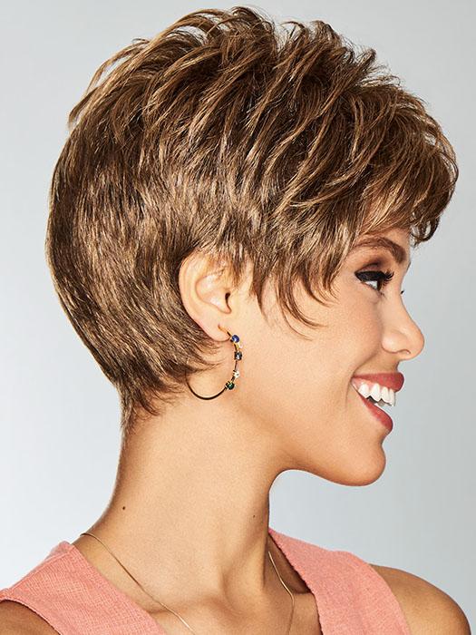 Add some sophistication to your look by styling the short, piecey bangs away from the face!