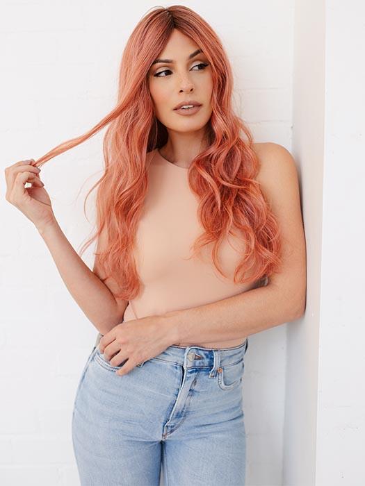 LAVISH WAVEZ by RENE OF PARIS in DUSTY-ROSE | Medium Coral Red Base with Dark Brown Roots