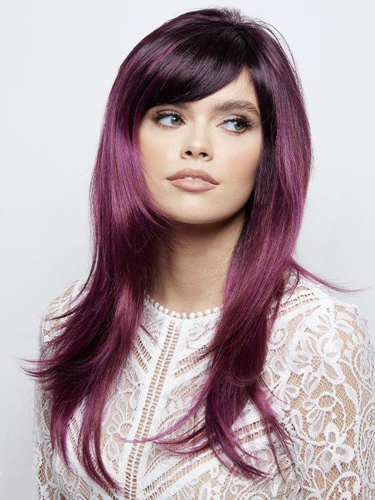 ANGELA by RENE OF PARIS in PLUMBERRY-JAM LR | Medium Plum with Dark roots with mix of Red/Fuschia With Long Dark Roots
