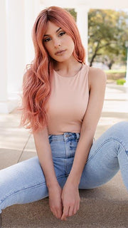 DUSTY-ROSE | Medium Coral Red Base with Dark Brown Roots
