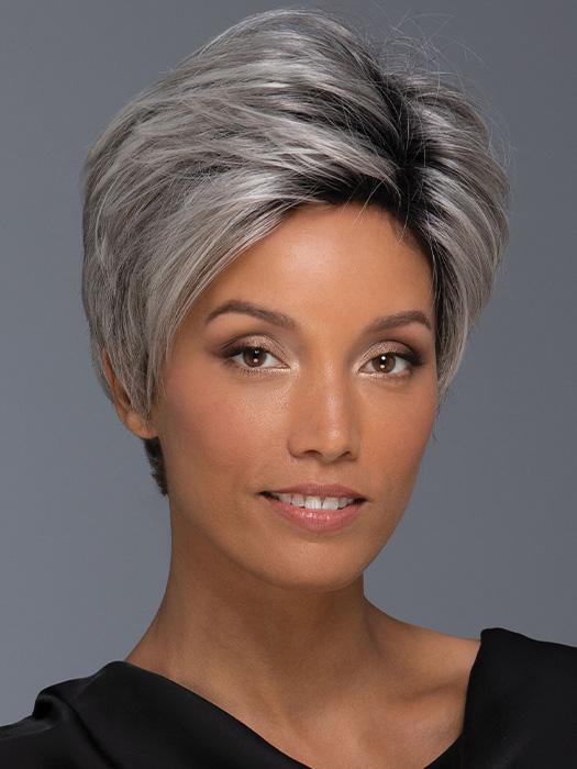 BRADY by Estetica in CHROMERT1B | Gray and White with 25% Medium Brown Blend and Off-Black Roots PPC MAIN IMAGE FB MAIN IMAGE