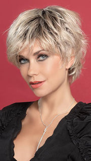 OPEN by ELLEN WILLE in LIGHT CHAMPAGNE ROOTED 23.26.25 | Light Beige Blonde, Medium Honey Blonde, and Platinum Blonde blend with Dark Roots