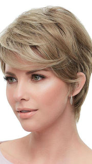 Rose by Jon Renau has long bangs on this short-layered crop