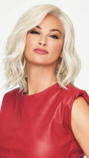 SIMMER by Raquel Welch in RL16/22 ICED SWEET CREAM | Pale Blonde with Slight Platinum Highlighting (Model is wearing Simmer with a wefted back)