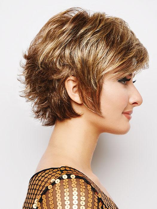 A short pixie cut wig with layering at the front to accentuate your feminine features