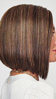 Current Events is a heat-friendly synthetic wig that is complemented with a temple-to-temple lace front and a left monofilament part