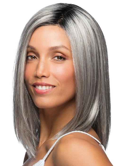 SUTTON by Estetica in CHROMERT1B | Gray and White with 25% Medium Brown Blend and Off-Black Roots