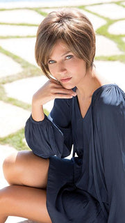 ALMOND SPICE R | Rooted Dark Brown with Medium Brown Base with Honey and Platinum Blonde Highlights
