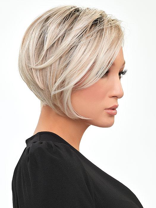 The angled layers of this heat-defiant wig can blow-dried over a round brush for a super sleek bob