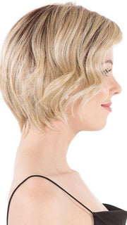 The layered bob transitions to a naturally tapered nape