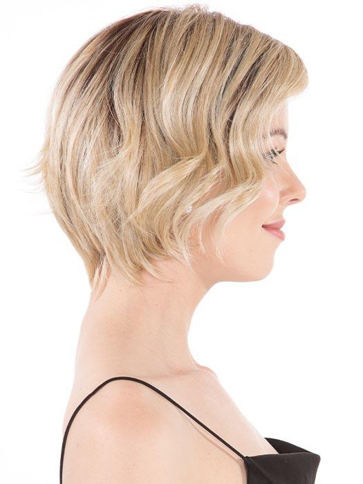 The layered bob transitions to a naturally tapered nape