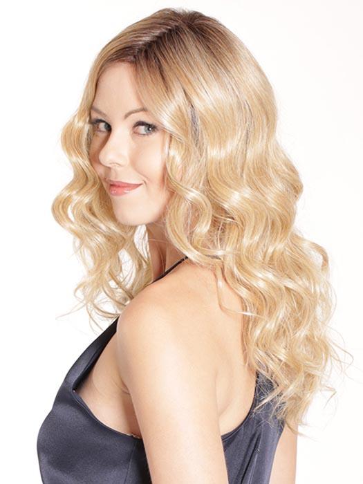 The full-bodied, soft curls give this wig an elevated elegance while the darker roots provide an extremely natural look