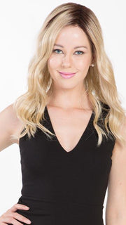 MAXWELLA 18" by BELLETRESS in HONEY WITH CHAI LATTE | Light Golden Brown with Pale Golden Blonde & Medium Golden Blonde Highlights on Top, Medium Brown Roots PPC MAIN IMAGE FB MAIN IMAGE