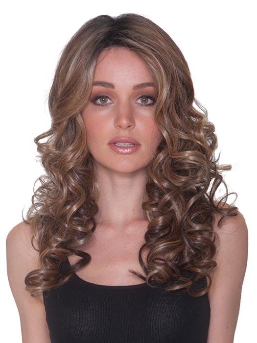 FRENCH CURL by BELLETRESS in MOCHA WITH CREAM | Light Ash Brown with Caramel Brown and Medium Honey Blonde, Dark Brown Roots PPC MAIN IMAGE