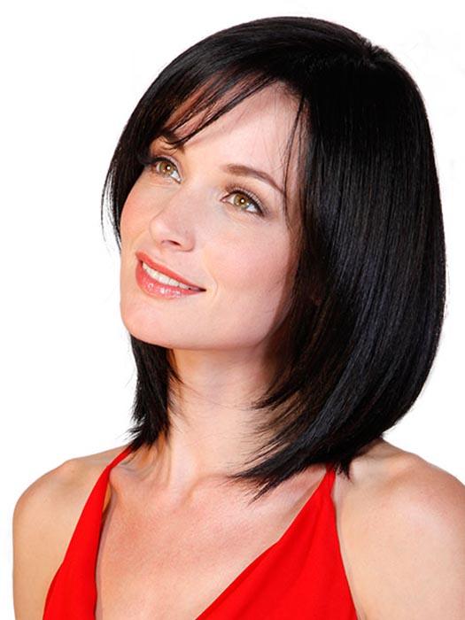 With a lace front finish, this wig's short bangs can be pinned up or swept to one side
