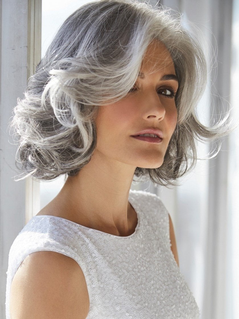 AMAL by Rene of Paris in SILVER-STONE | Silver Medium Brown blend that transitions to more Silver then Medium Brown then to Silver Bangs PPC MAIN IMAGE