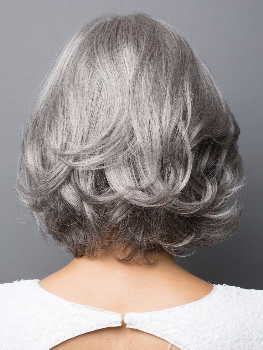 SILVER-STONE | Medium Brown and Silver blend that transitions to more Silver Light Ash Brown to Silver Bangs