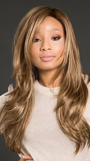 ANGELICA by Noriko in MAPLE SUGAR R | Rooted Medium Brown with Light Honey Brown Base and Strawberry Blonde Highlights
