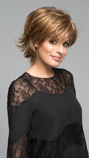 SKY WIG by Noriko in MAPLE SUGAR R | Light Reddish Brown with Gold Blonde Highlights & Dark Brown Roots
