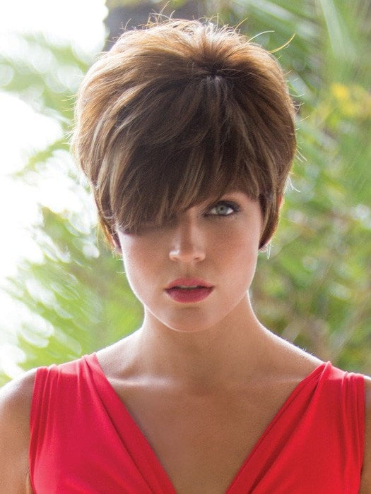 Short and cropped at the neckline, but still provides volume at the crown and coverage along the hairline.