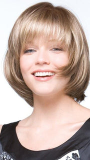 A collar length bob with an elevated perimeter and chipped ends