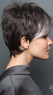 Full of body and movement on top | Color: Midnight Pearl- Dark Brown base with Dark Brown and Silver blend with Silver bangs