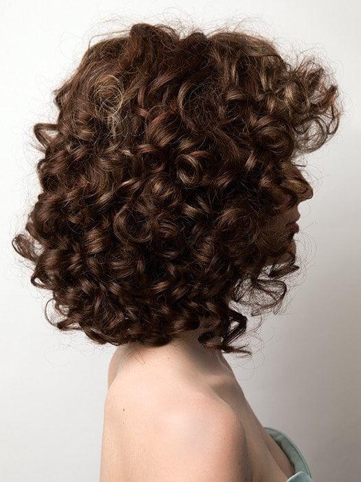 Tight ringlet curls give luscious volume to this shoulder length style | Color: Razberry Ice