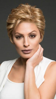 CENTER STAGE by Raquel Welch in R14/25 HONEY GINGER | Dark Strawberry Blonde Blended With Pale Gold Blonde and Medium Brown Roots 